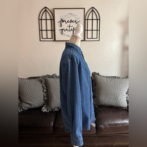 Vintage Ralph Lauren Polo Country Blue Denim Button Down Shirt Size L Red Pony - Picture 5 of 12